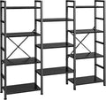 SUPERJARE Triple Bookshelf, Bookcase with 11 Open Display Shelves, Wide Book Shelf Book Case for Home & Office, 4 Tier, Black