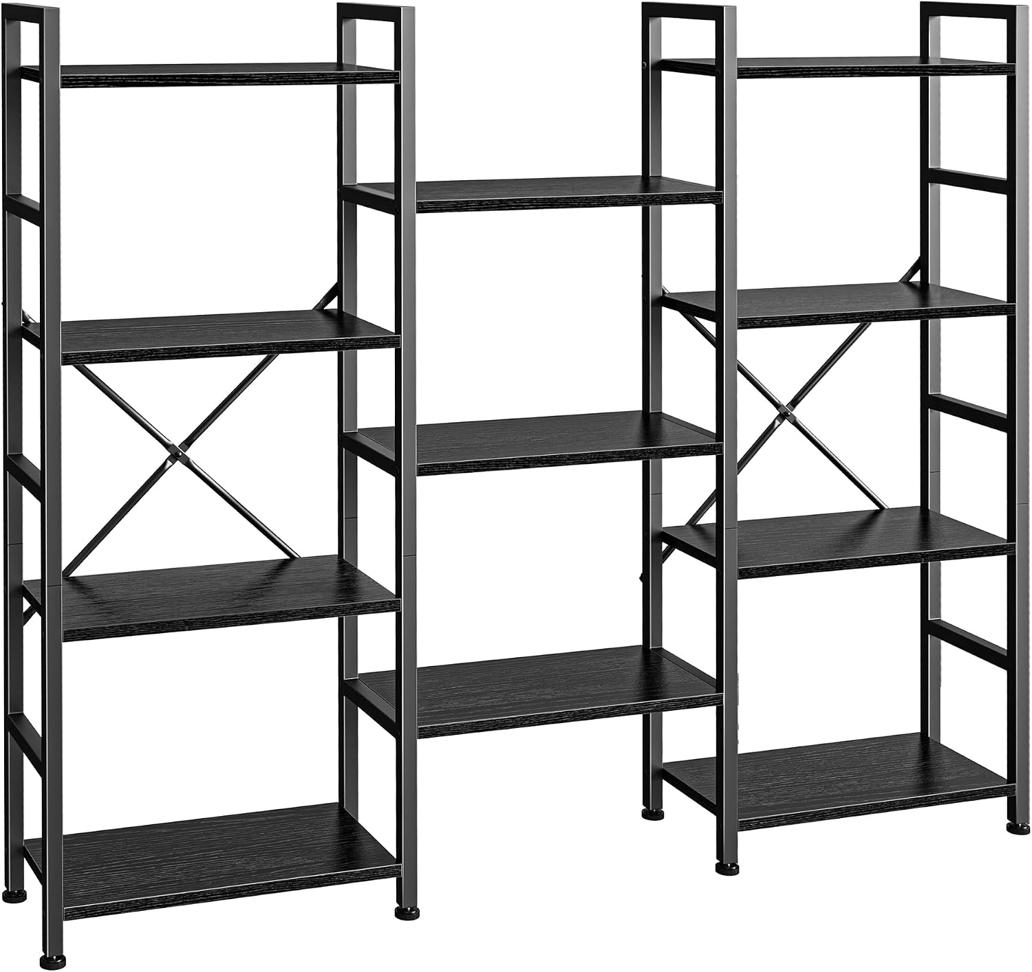 SUPERJARE Triple Bookshelf, Bookcase with 11 Open Display Shelves, Wide Book Shelf Book Case for Home & Office, 4 Tier, Black