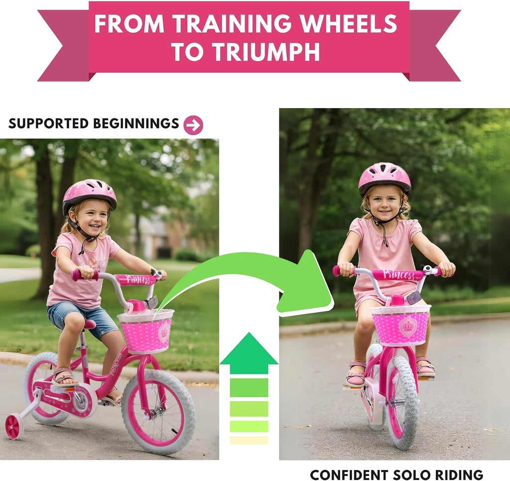 bicystar Girls Bike for Toddlers Ages 2-5 Years, 12 14 16 Inch Princess Kids Bike with Training Wheels, Sparkling Frame, Basket, Streamers, Pink Pedal Bicycle, Birthday Gift