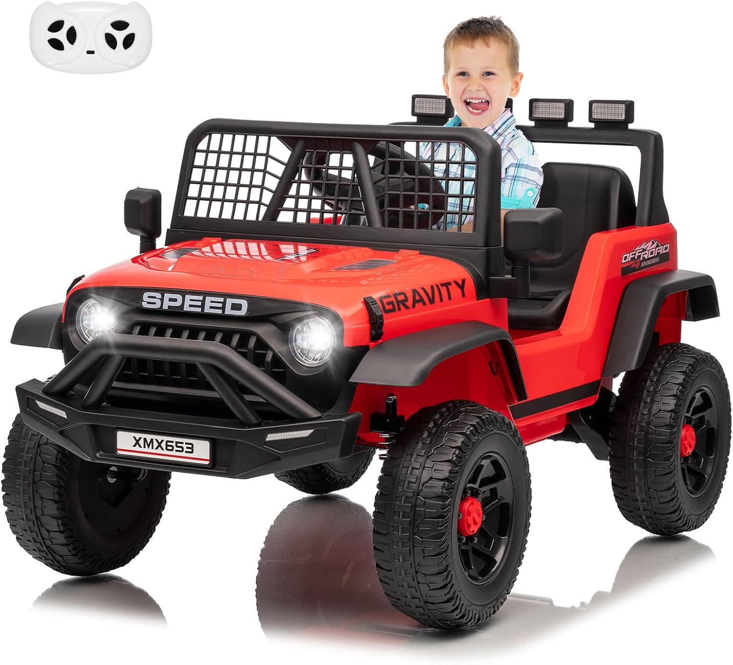 GarveeLife 12V Kids Ride on Car Truck, Kids Electric Vehicles Car Ride on Toy Extra Wide Seat and Legroom for Toddlers with Remote Control, 3 Speeds, LED Light, Music, USB for Children 3-6 Years, Red