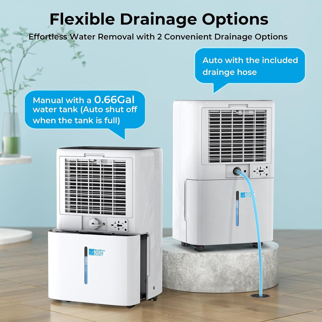 PLUSCENT 52 Pint Dehumidifier for Home and Large Basements, Up to 5000 Sq.Ft Coverage, Quiet 40dB, Continuous Drain Hose Included, Smart Humidity Control, 4 Modes, Auto Defrost, 24H Timer
