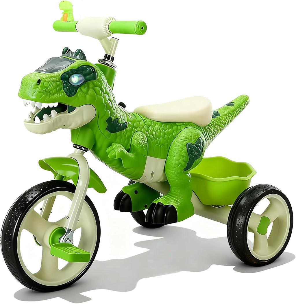 NMM Dinosaur Tricycle for Toddlers, Kids Trike with Music, LED, Tricycles for 3-5 Year Olds, for Rider, Big Wheel, Storage Basket, Horn, Toddler Bike for Boy, Dinosaur Toys for Kids 2-4 4-7