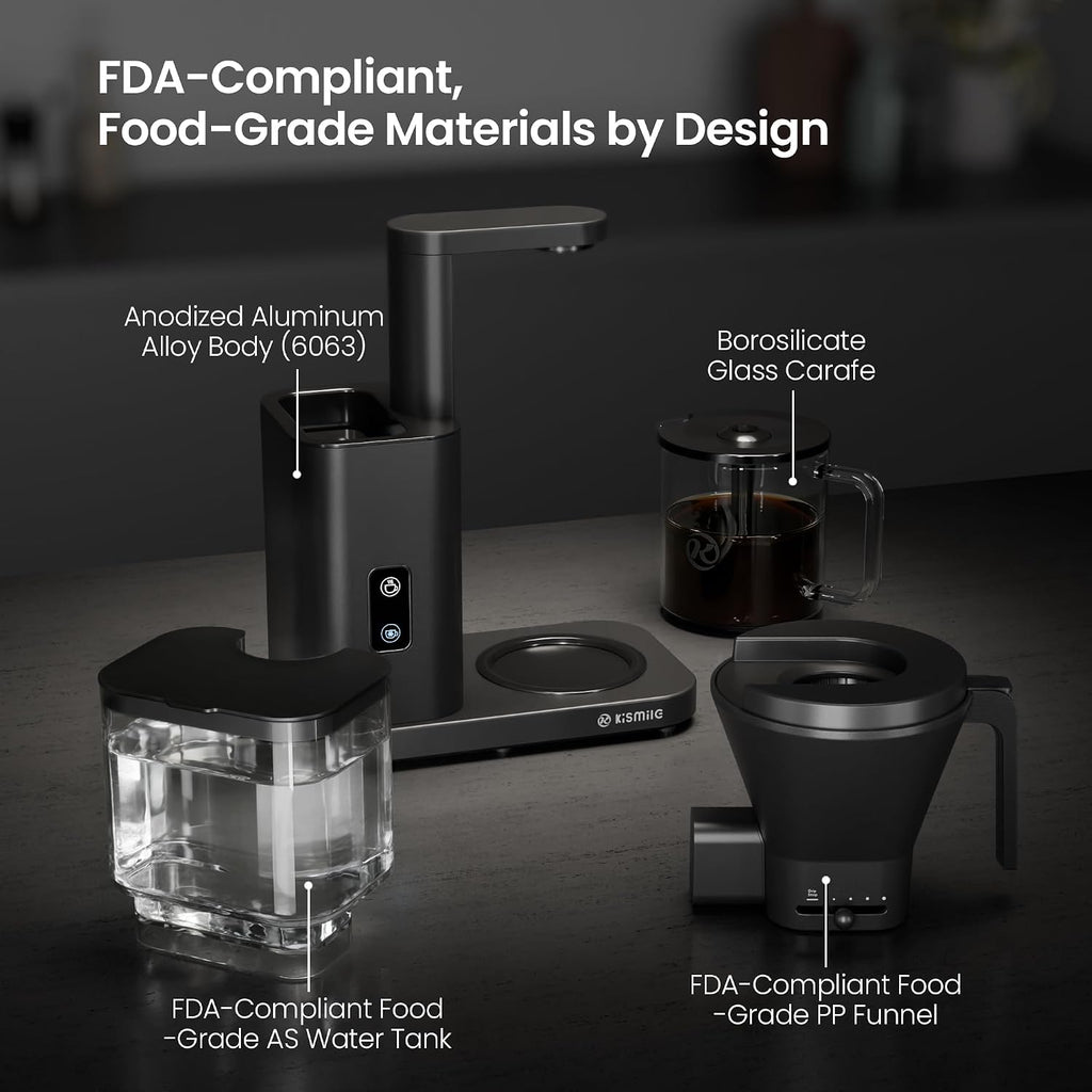 Kismile SCA-Certified 8 Cup Drip Coffee Maker, Pour Over Coffee Machine with 3s Instant Heat 197–205℉, Adjustable Flow Control, Removable Water Tank, Deep Cold Brew & 40 Min Keep Warm (Black)