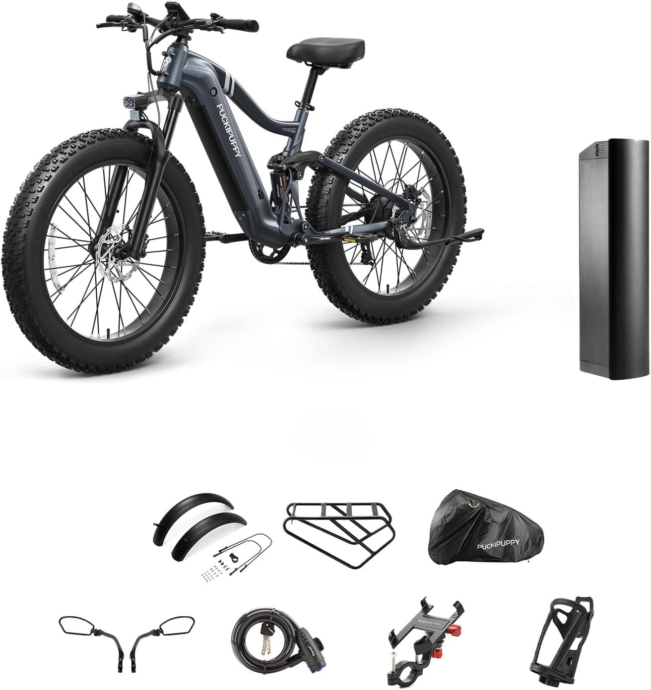 PUCKIPUPPY Boxer Electric Bike for Adults, 48V 20Ah Battery and Extra 15Ah Battery, 140Miles Range+