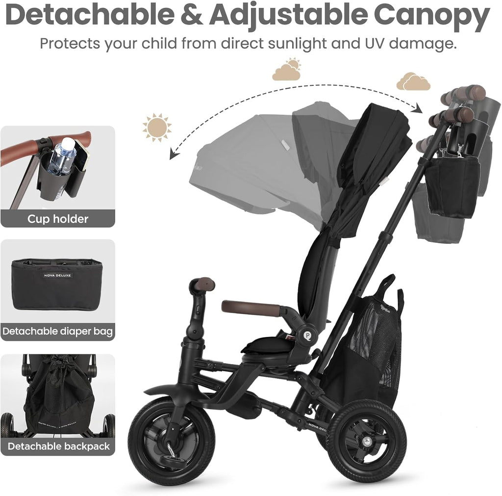 QPlay Baby Bike Stroller for Age 10 Months to 6 Years Old,8 in 1 Folding Toddler Bike Stroller with Removable Canopy & Guardrail Rotatable Seat -Tricycle for Toddlers Age 3-5 Boys & Girls Gift Trike