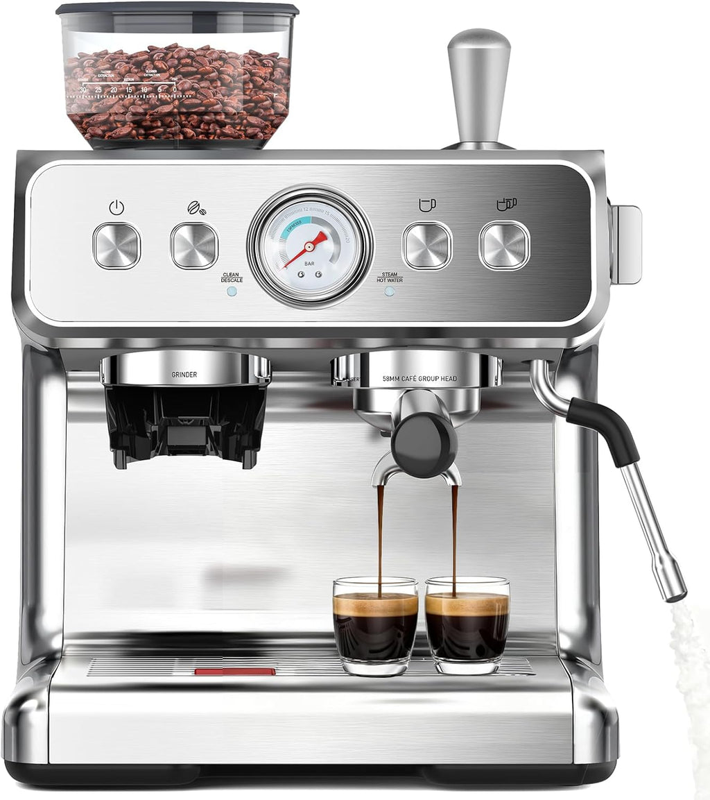 COWSAR 20 Bar Espresso Machine with Grinder & Milk Frother Steam Wand, 58mm Expresso Coffee machines, Commercial Stainless Steel Coffee Maker for Cappuccino and Latte, Perfect for Home Café-Pro