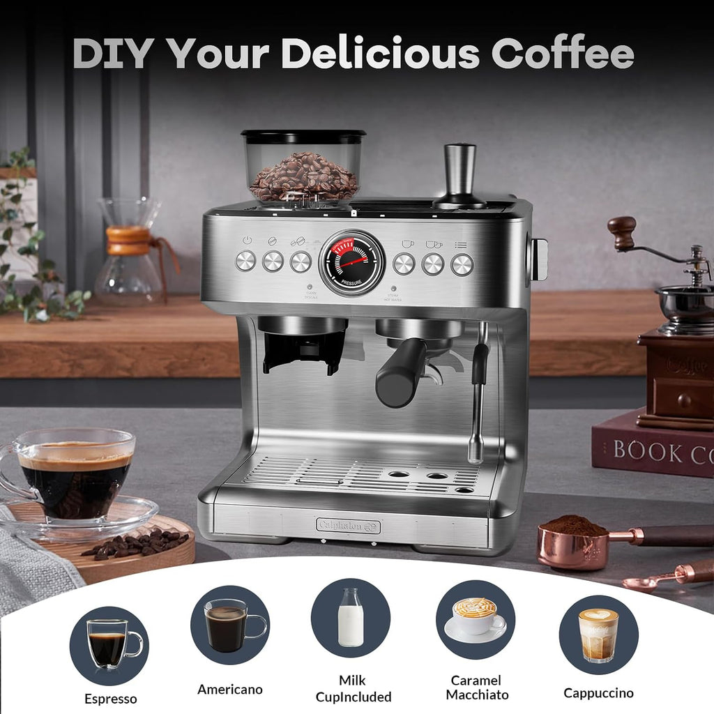 Semi-Automatic Espresso Machine, Dual Boiler 20 Bar Coffee Maker With Grinder 30 Size Setting, Expresso Coffee Machines With Steam Wand for Cappuccino Latte, 95 Oz Removable Water Tank