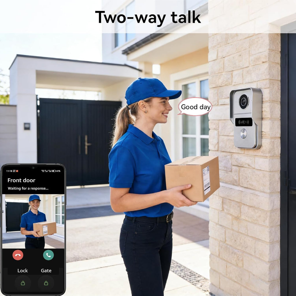 Wired Video Doorbell Apartment Intercom System, 1080P Doorbell Camera, 7-inch Touch Screen, Night Vision, Remote Unlock, Two-Way Intercom for Villa, Home, Office, with 1 Camera and 2 Monitors