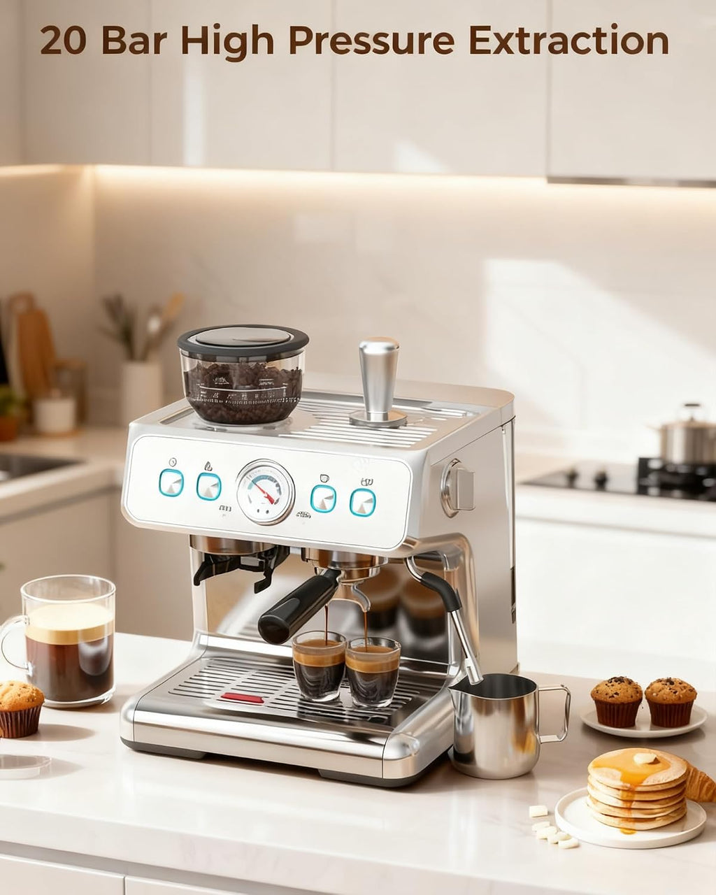 COWSAR 20 Bar Espresso Machine with Grinder & Milk Frother Steam Wand, 58mm Expresso Coffee machines, Commercial Stainless Steel Coffee Maker for Cappuccino and Latte, Perfect for Home Café-Pro