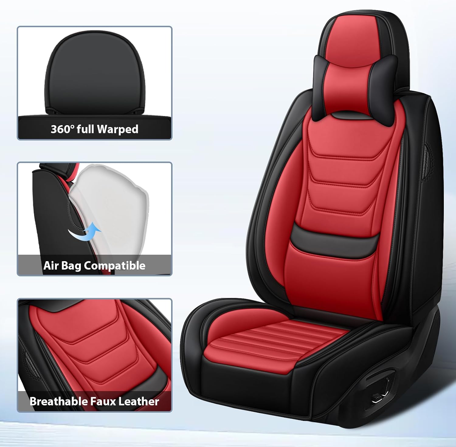 Fit for Jeep Gladiator 2020-2025 Custom Seat Covers, PU Leather Car Seat Covers, Full Coverage Protection, Thick Cushioning Seat Protectors(Luxury Front Row/Black Red)
