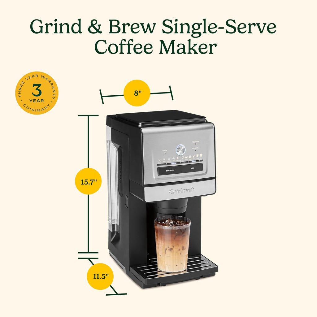 Cuisinart Coffee Maker, Grind and Brew Single Serve Coffee Maker, 6 Cup Sizes, Built-in Stainless Steel Burr Mill, Adjustable Strength, Grind Control and Over Ice Feature, Easy Cleaning, DGB-30
