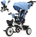 EOOWOY Toddler Tricycle with Push Handle, 7 in 1 Stroller Trike with 360° Swivel Seat, Reclining Backrest, All-Terrain Wheels, Dual Brakes, Canopy & Storage, Gift for Kids 18 Months to 5 Years, Blue