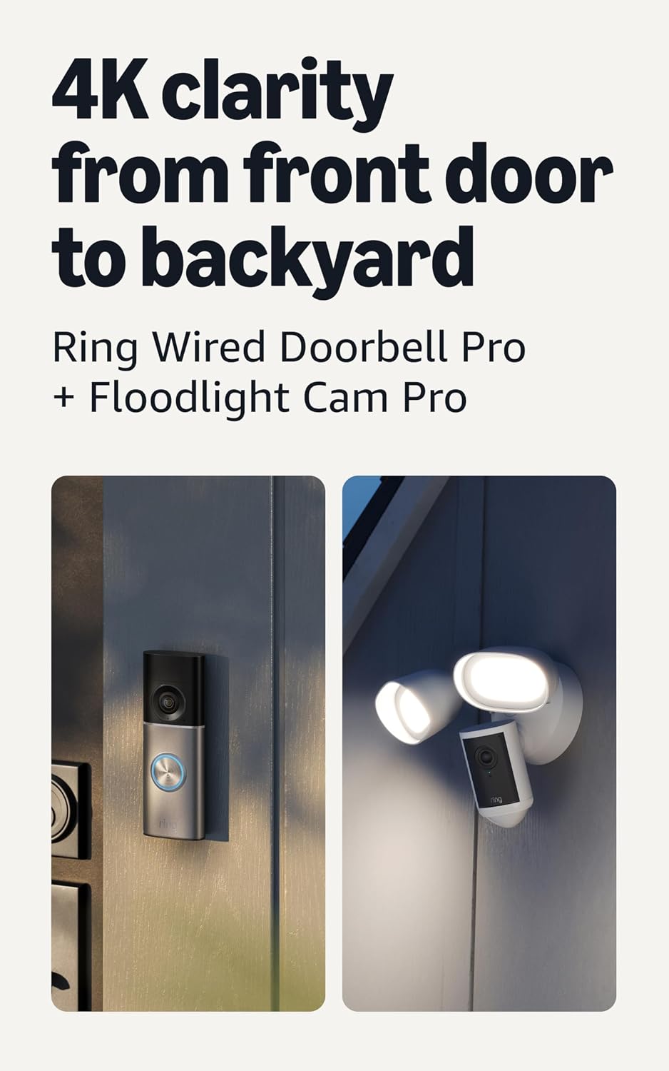 Ring Wired Doorbell Pro (Newest Model), Deep Silver with Floodlight Cam Pro (Newest Model), White