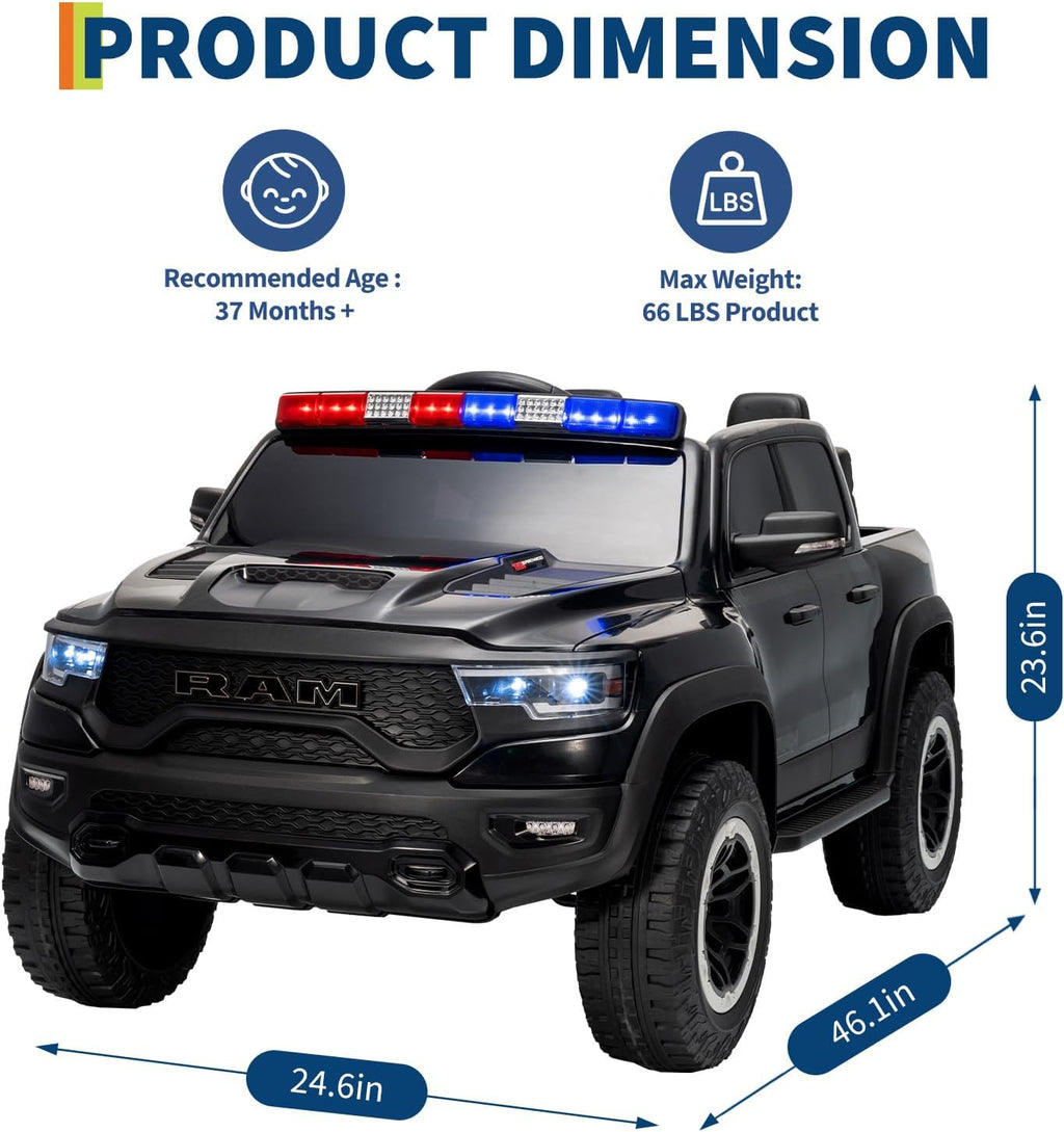 Garvee Ride On Car, Licensed RAM 12V Kids Ride On Police Car with Remote Control, Electric Pickup Truck for Toddlers, 3 Speeds, Spring Suspension, LED Lights & Parent Safety Lock