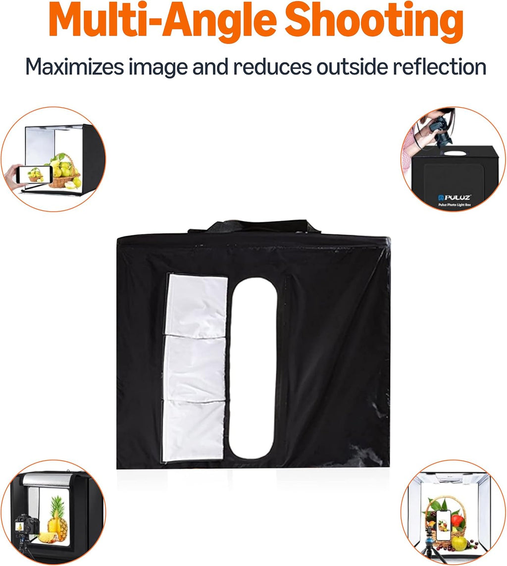 Amazon Basics Portable Foldable Photo Studio Box with LED Lights for Product Photography, 25 x 30 x 25 Inches, White Backdrop, Black