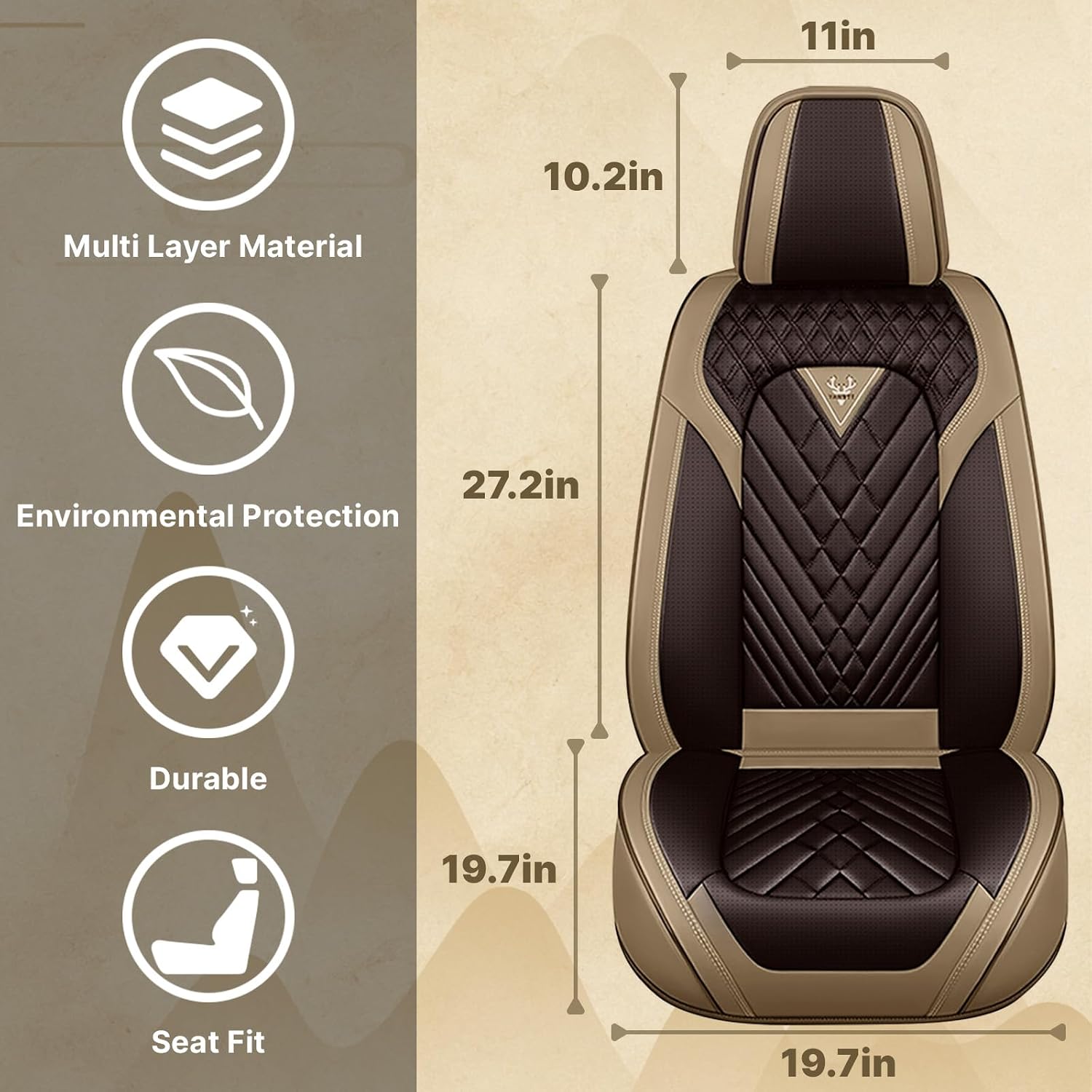 Fit for 97% of Mitsubishi Seat Covers, Fashion Sport Seat Cover with Waterproof Leather, Airbag Safe Design Seat Protector (5 Full Seat Standard, Brown Coffee)