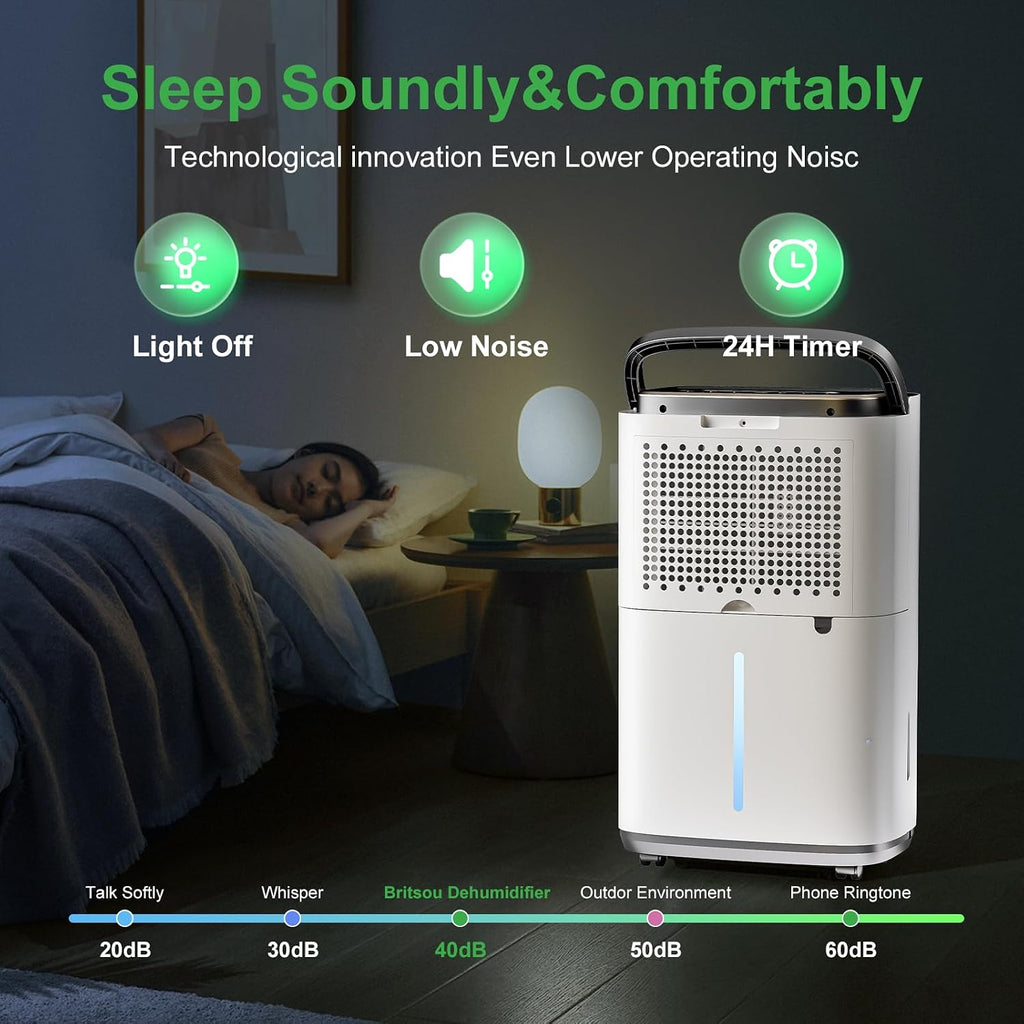 55 Pint Portable Dehumidifier with Drain Hose for Basements, 5,200 Sq. Ft. Dehumidifiers Auto Drain or Manual Drainage, Quiet Dehumidifier for Home with 6L Water Tank