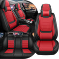 Car Seat Cover Full Set for Kia EV9 Seat Covers 2024-2025, Nappa Leather Waterproof Seat Covers for Cars, Airbag Compatible, Universal Automotive Seat Covers(Luxury Full Set/Black Red)