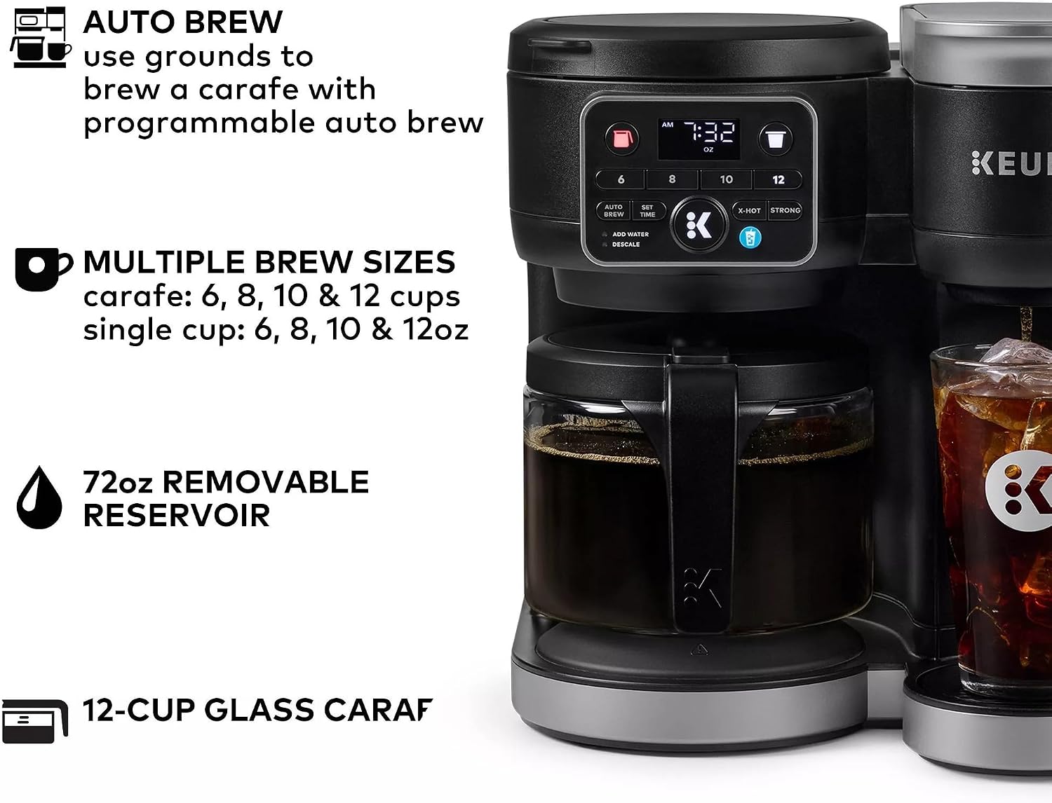 Keurig KD5600 K-Duo Hot & Iced Single Serve & Carafe Coffee Maker, 72oz Reservoir, MultiStream Technology (Gen 2), Black (Renewed)