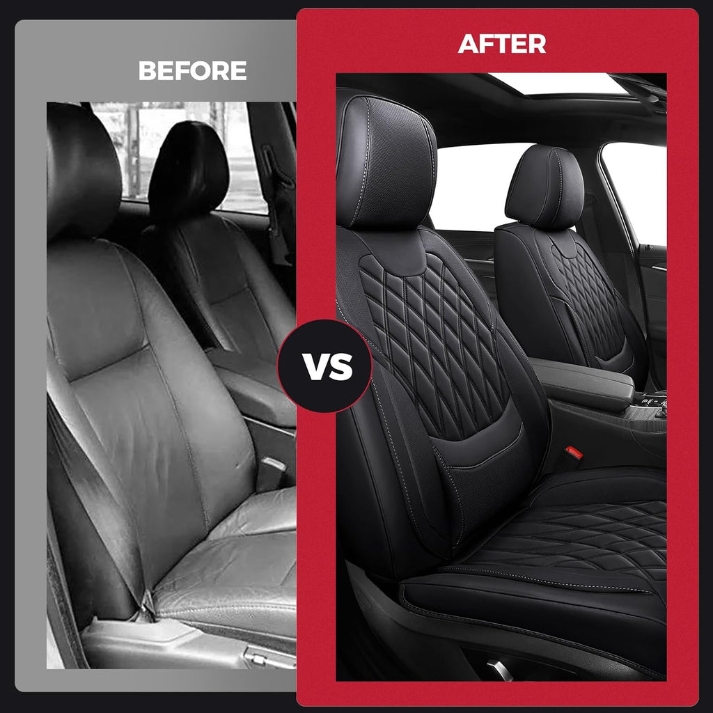 FREESOO Car Seat Covers Front Seats - Luxury Breathable Waterproof Faux Leather Car Seat Cover Protectors with Lumbar Support, Universal Fit for Most 5 Seats Vehicles Sedans Hatchbacks Pick-ups, Black