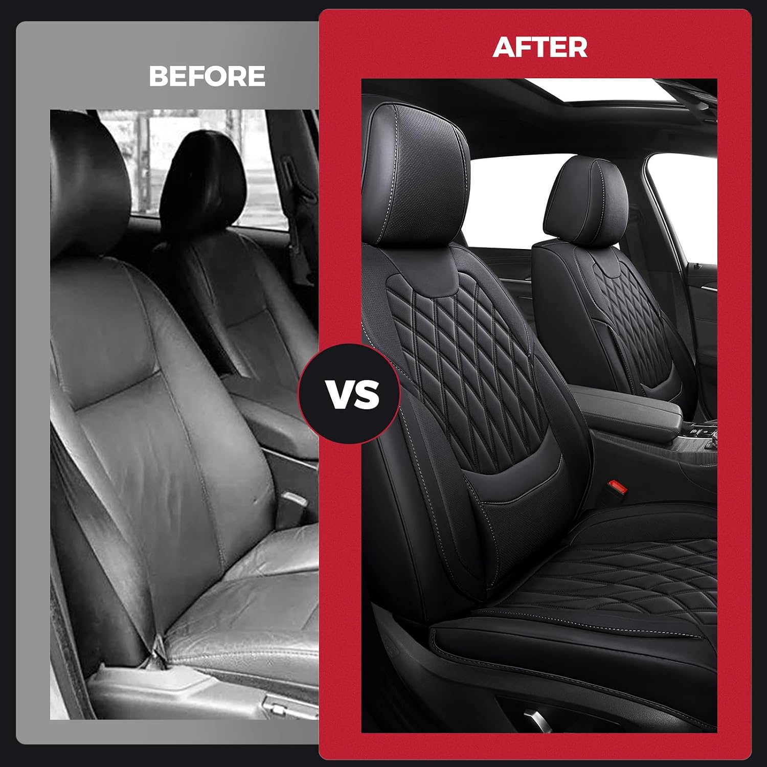 FREESOO Car Seat Covers Front Seats - Luxury Breathable Waterproof Faux Leather Car Seat Cover Protectors with Lumbar Support, Universal Fit for Most 5 Seats Vehicles Sedans Hatchbacks Pick-ups, Black