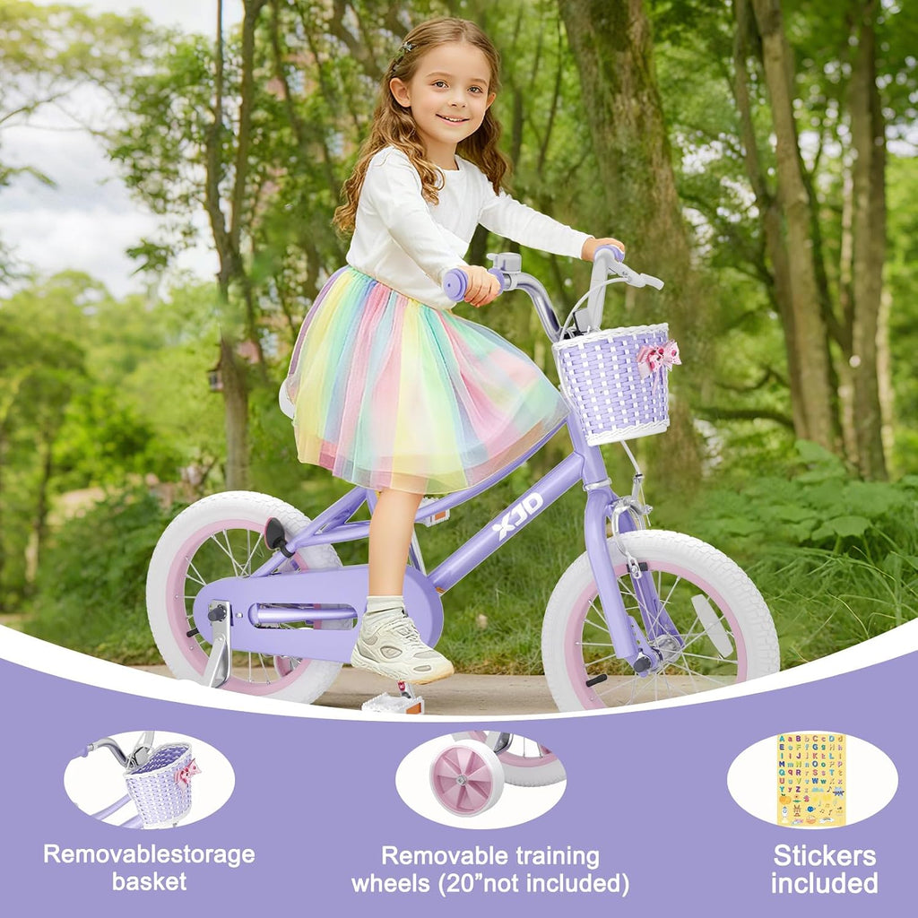 XJD Girls Bike for 2-12 Years Old Kids 12 14 16 20 Inch Toddler Bike,Retro Style Kids Bike with Training Wheels, 20 Inch Girl Bicycle with Kickstand