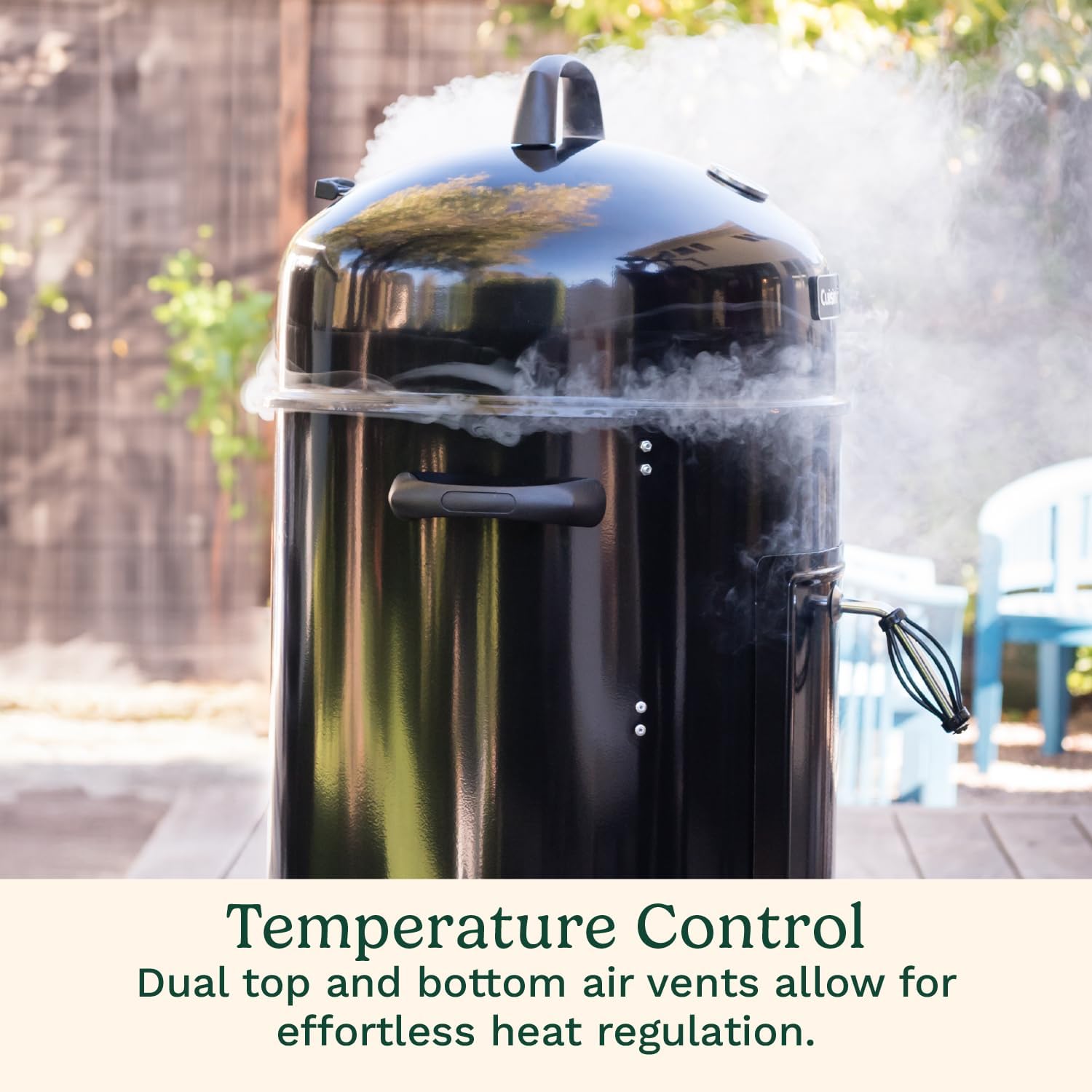Cuisinart 16' Vertical Charcoal Smoker, Integrated Thermometer, Water Bowl and Dual Vents Perfect for Smoked Brisket, Chrome Plated Grates Smoker Grill for BBQ, Camping, Tailgates