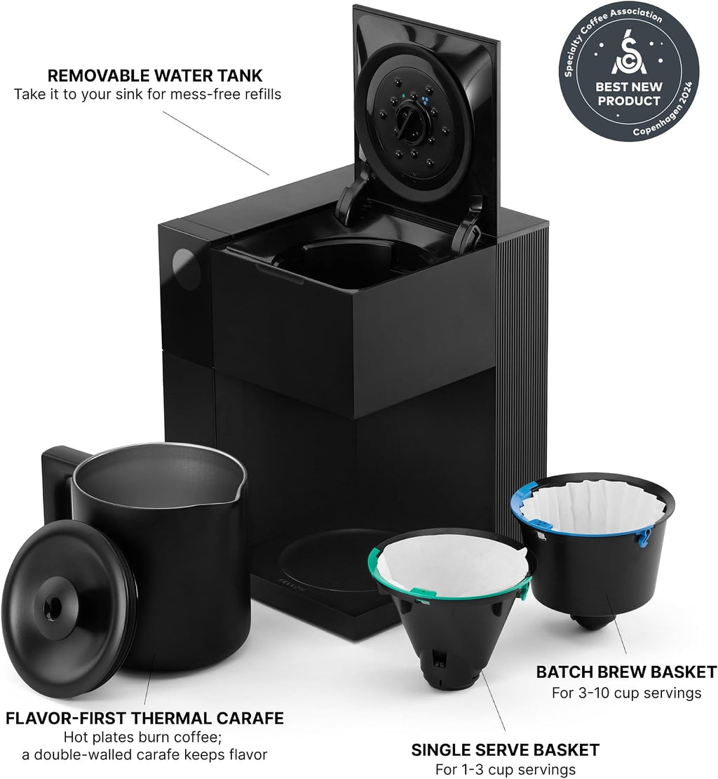Fellow Aiden Precision Coffee Maker – 10-Cup Thermal Carafe, Programmable Drip Coffee Machine, Single Serve & Batch Brew, Adjustable Brew Strength, Removable Water Tank, Matte Black