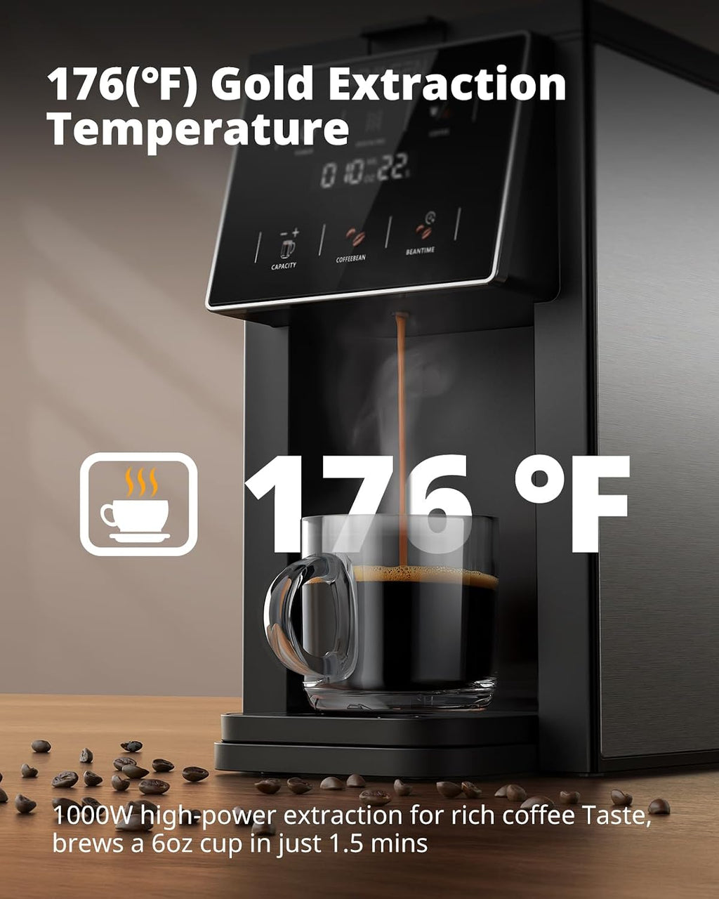 AIRMSEN Grind & Brew Coffee Maker with Built-in Grinder - Single-Serve Machine Compatible with K-Cup Pods & Ground Coffee, 1000W Fast 6-14oz Brew, Descaling Alert, Touchscreen & 50oz Removable Tank