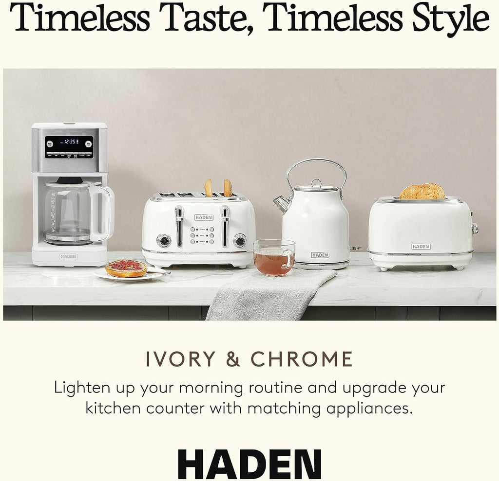 HADEN Generous Brew 14 Cup Coffee Maker with 120 Minute Keep Warm, Delay Brew, Adjustable Strength, Programmable Clock, and Anti Drip, Ivory/Chrome