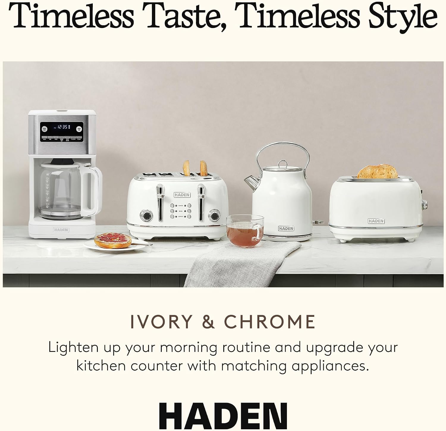 HADEN Generous Brew 14 Cup Coffee Maker with 120 Minute Keep Warm, Delay Brew, Adjustable Strength, Programmable Clock, and Anti Drip, Ivory/Chrome