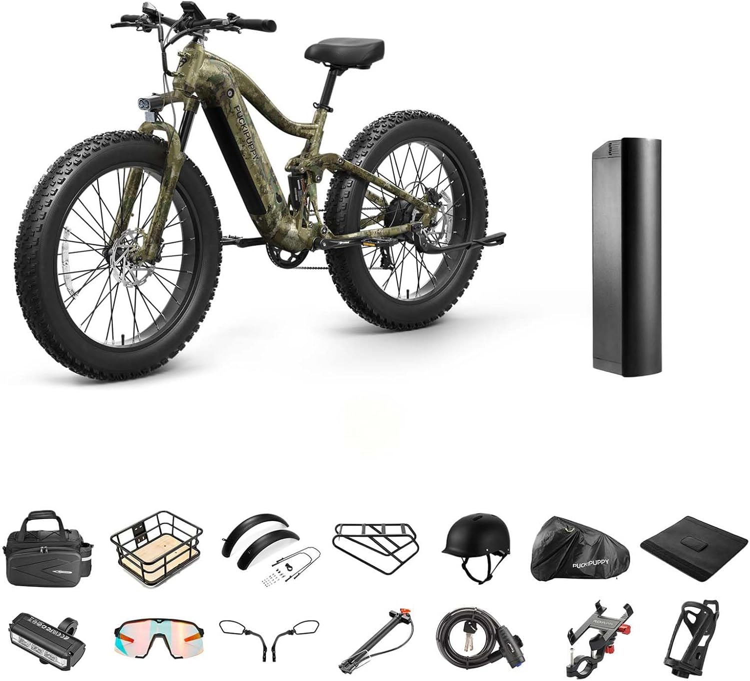 Battery+Luxury Gift Pack Boxer Electric Bike for Adults 960W, 48V 20AH Battery Ebike, Full Suspension 26' Fat Tire E Bike, 28MPH 80Miles Range Mountain Electric Bicycle, 7 Speed Hydraulic Disc Brakes