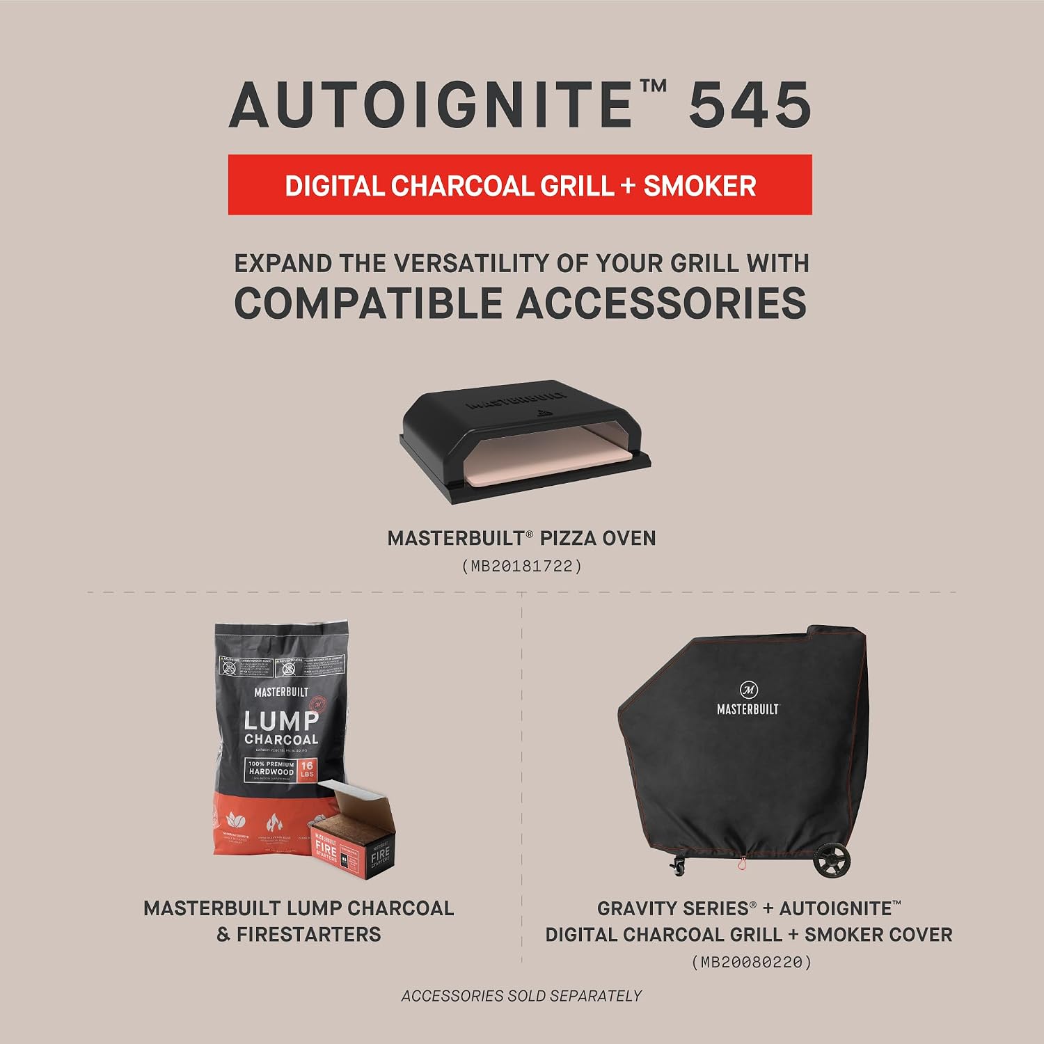 Masterbuilt AutoIgnite 545 Digital Charcoal Grill and Smoker Combo for Easy Grilling, Digital Control, App, Sear Plate, Mini Hopper and 545 BBQ Cooking Square In. in Black
