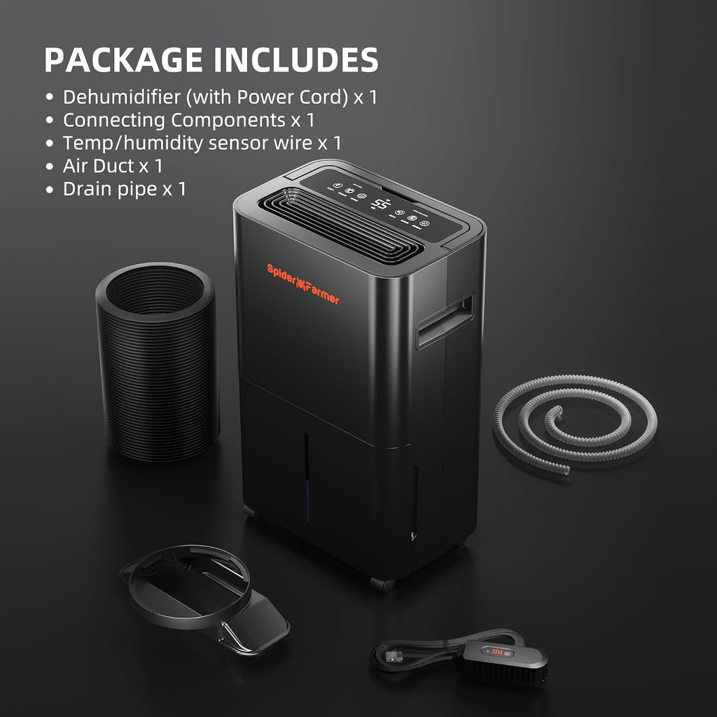 SPIDER FARMER Dehumidifier,38 Pints Plant Dehumidifier with Drain Hose,Temperature & Humidity Sensor Probe,24H Timer Function, Compressor Entfeuchter for Grow Tent,Home and Basement
