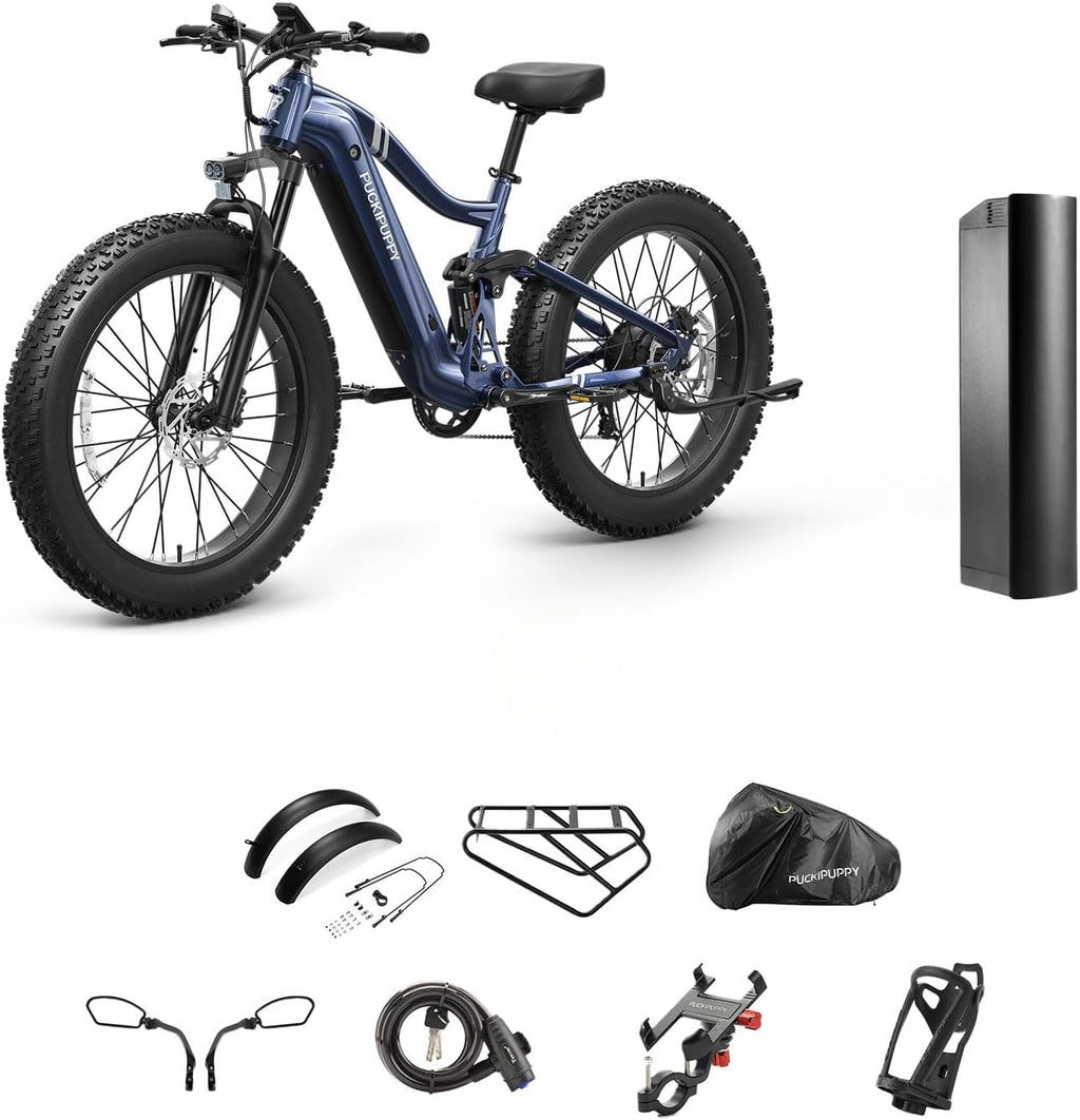 PUCKIPUPPY Boxer Electric Bike for Adults, 48V 20Ah Battery and Extra 15Ah Battery, 140Miles Range+