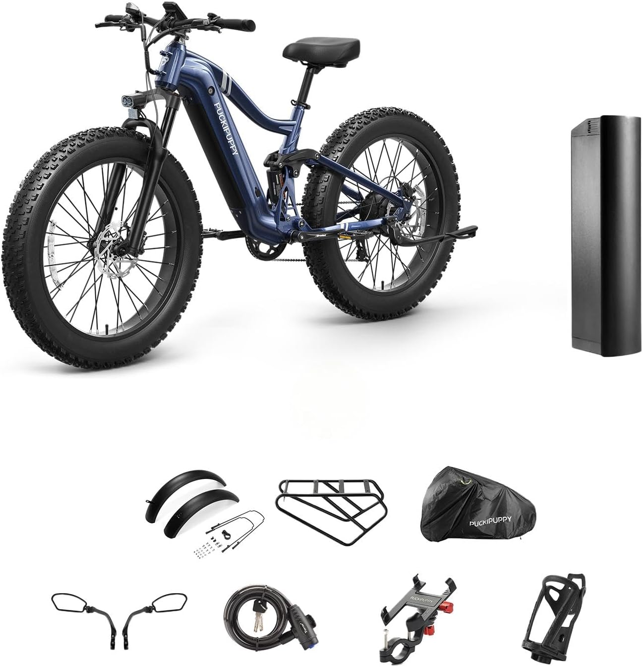 PUCKIPUPPY Boxer Electric Bike for Adults, 48V 20Ah Battery and Extra 15Ah Battery, 140Miles Range+