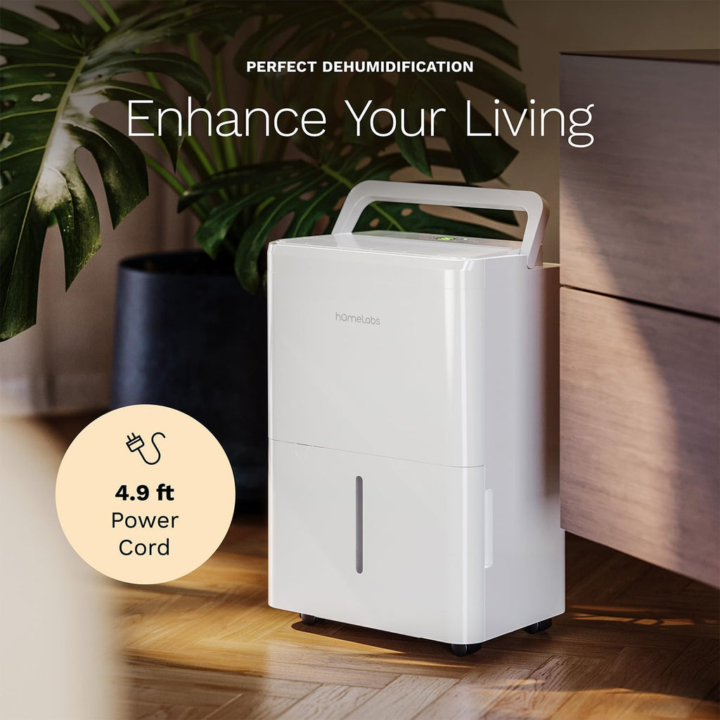 hOmeLabs Dehumidifier 1,800 Sq Ft Wi-Fi (8 Pint MAX 24 Pint at 95°F, 90% RH) for Advanced Humidity & Moisture Control, Quiet, Efficient, Auto Shut-off, Ideal for Home, Basement, Office