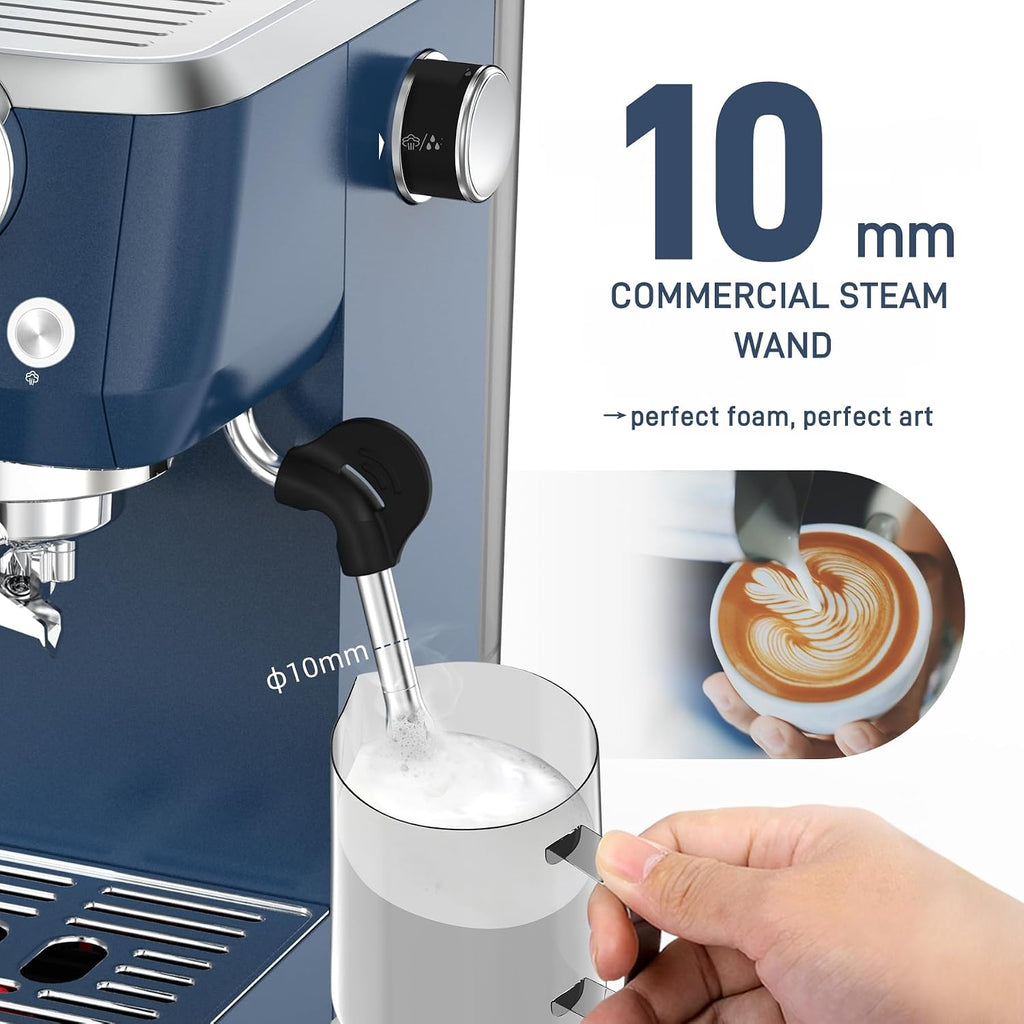 MAttinata Espresso Machine 20 Bar, Espresso Coffee Maker with Professional Milk Frother Steam Wand for Cappuccino & Latte, 49oz Removable Water Tank for Home, Blue