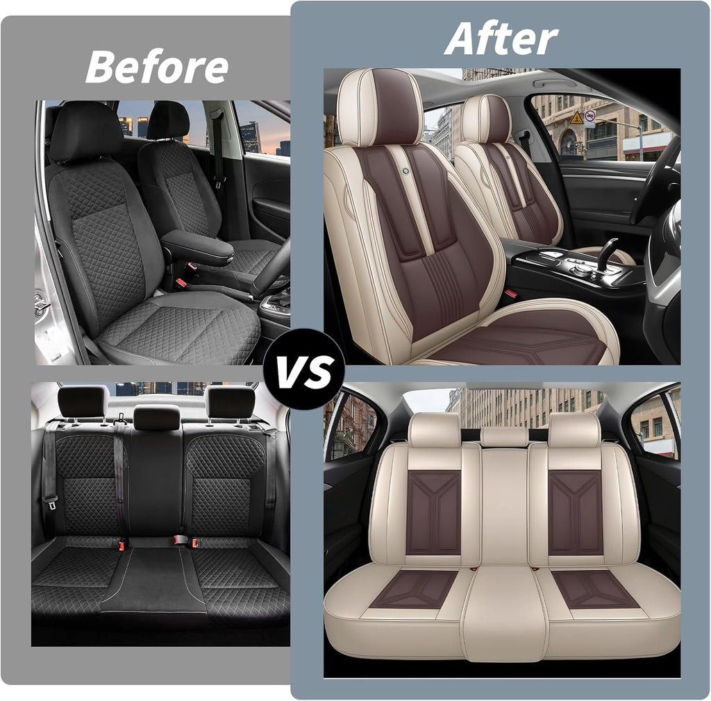 Arazi Car Seat Covers Full Set for Toyota Prius 2001-2025, Nappa Leather Seat Cover Full Coverage Waterproof Seat Protector (Beige&Brown,5 Seats Standard)