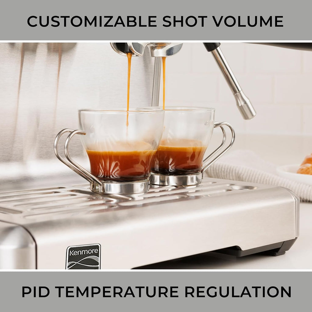 Kenmore Elite Espresso Machine – Automatic Coffee Maker with Auto Tamper, Auto Cleaning, Milk Steamer & Frother, Bean Grinder, Brew Professional Barista Style Cappuccino, Café Latte