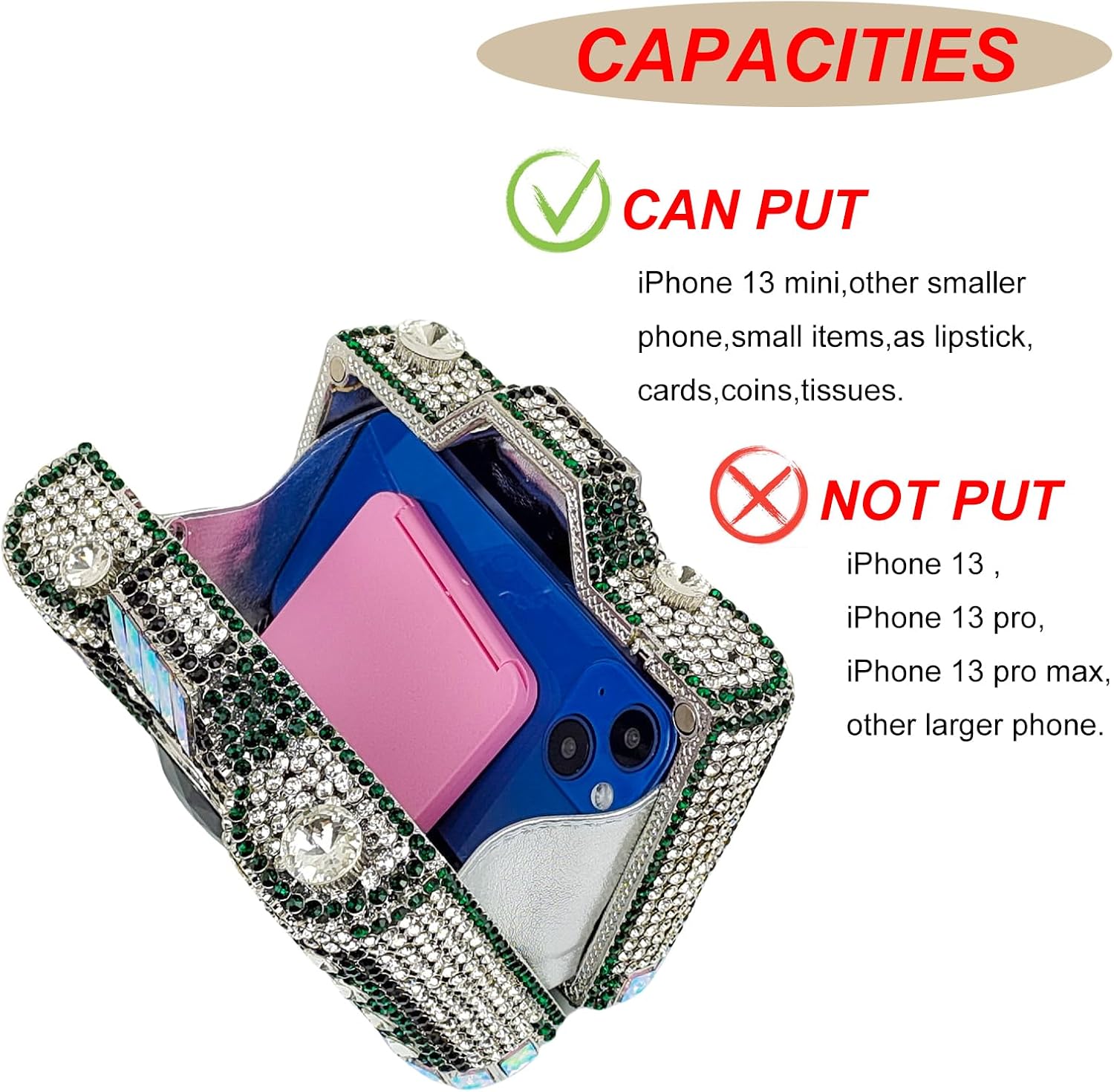 HUANG ZHUANG Cute Camera Shape Crystal Clutch Purse Mini Rhinestone Evening Bag Wedding Handbag Party Women Purse
