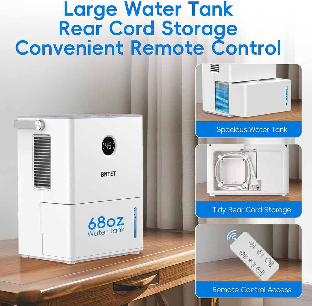 2-in-1 Dehumidifier and Humidifier Combo, 68 oz Tank with Auto Shutoff, Smart Humidity Control, 30-Second Rapid Dehumidification, 12H Timer, 7-Color LED Light for Home Use