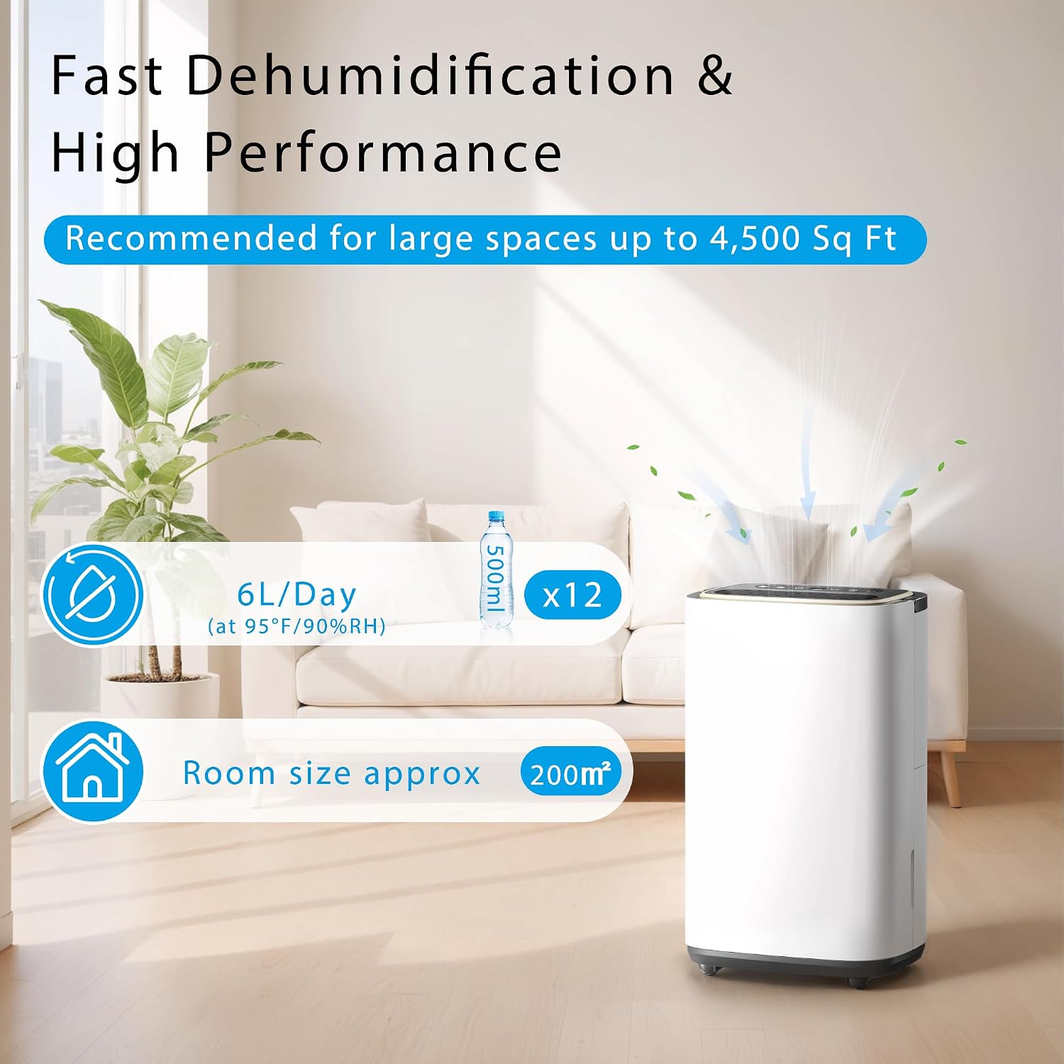 5000 Sq.Ft Dehumidifier for Basement with Drain Hose, Update 50 Pint Large Best Compressor Dehumidifiers for Home or Garage, Smart Humidity Control, 24H Timer & Child Lock, Ideal for Large Rooms