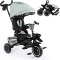 TODEFULL Folding Kids Tricycle, 8 in 1 Toddler Trike W/Removable & Adjustable Canopy, Parent Handle, 5-Piont Harness, Toddler Bike Tricycle for Kids 1-6 Years, EVA Wheels, Storage Basket, Green