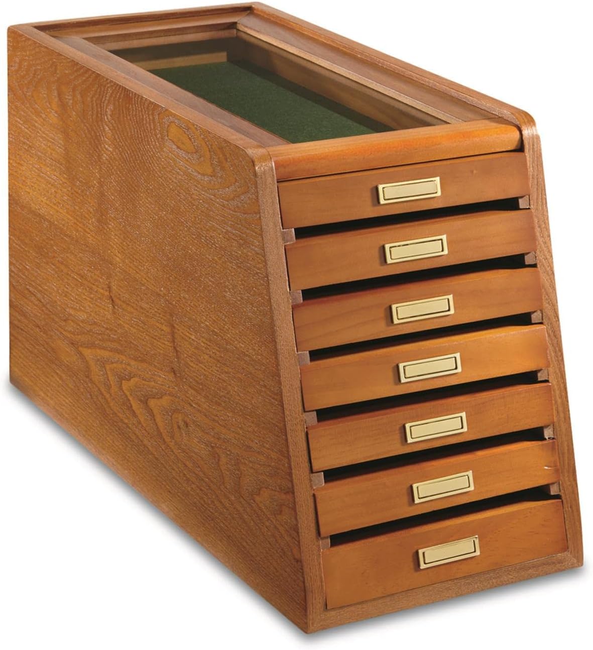 CASTLECREEK Collector's Cabinet Display Case for Collectibles, Wood 7-Drawer Storage Organizer Oak