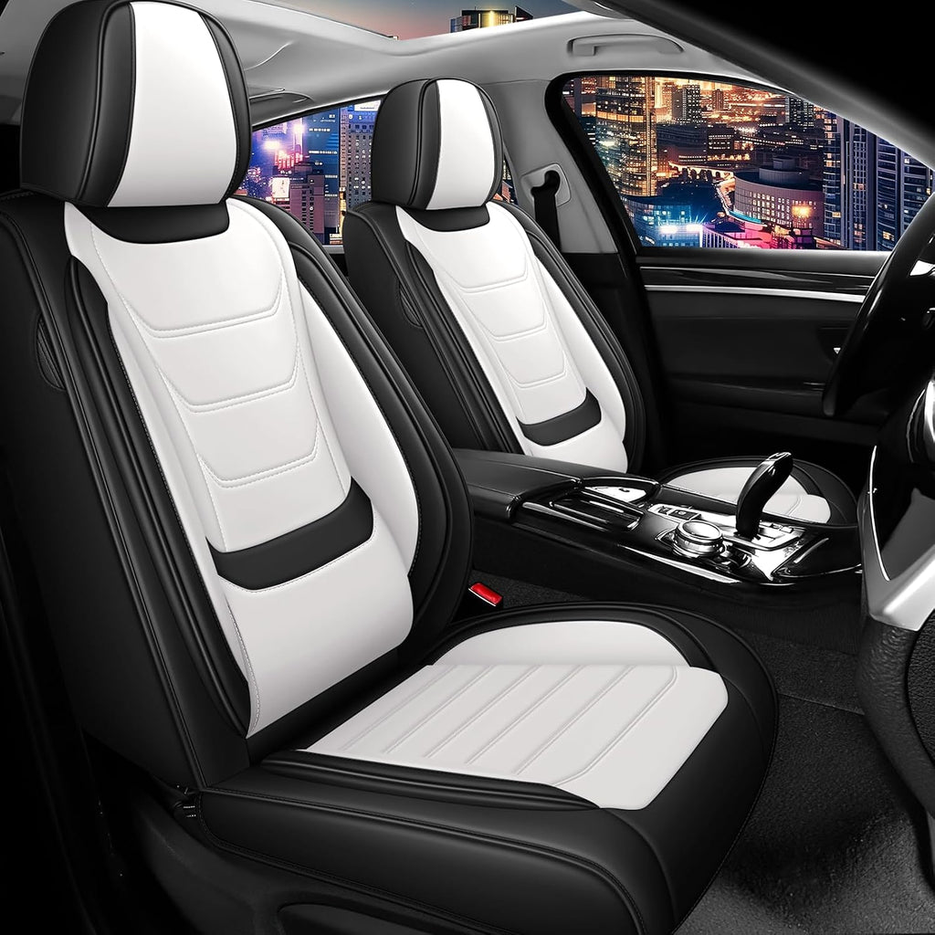 Car Seat Cover Full Set for Kia EV9 Seat Covers 2024-2025, Nappa Leather Waterproof Seat Covers for Cars, Airbag Compatible, Universal Automotive Seat Covers(Standard Front Row/Black White)