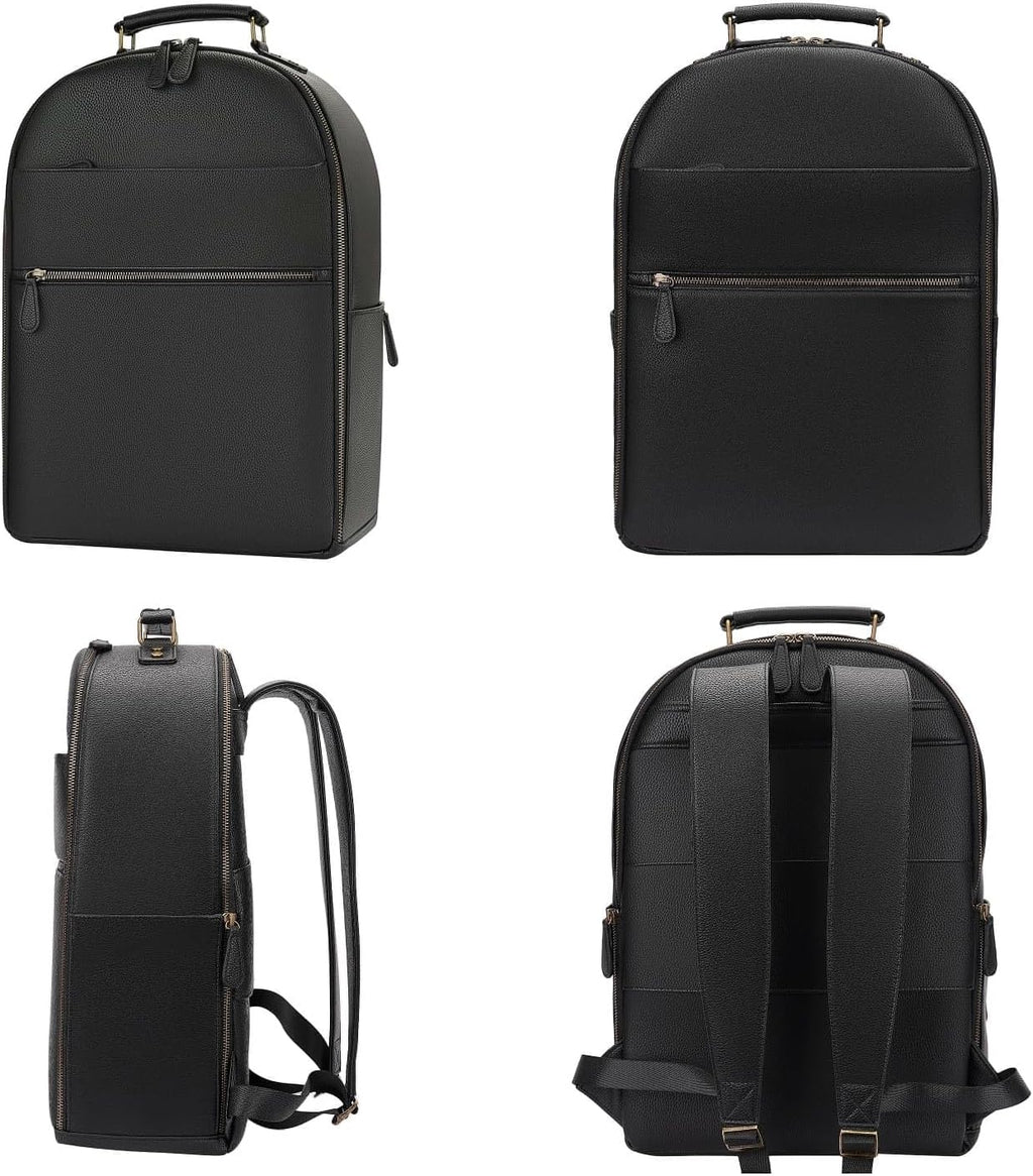 Camera Backpack Classic PU Leather with 15 Inch Laptop Compartment, Professional Camera Bag for Photographers for DSLR Large 20L Black