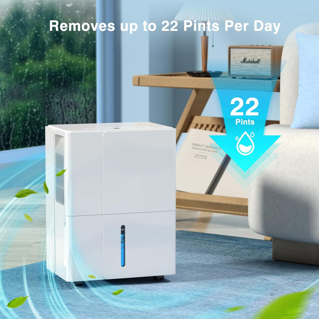 Zafro 2000 Sq.Ft. Dehumidifier for Home Bedrooms, 1.2Gal Water Tank With Smart Control, Timing Device For Medium Size Rooms, 25 Pints (White)