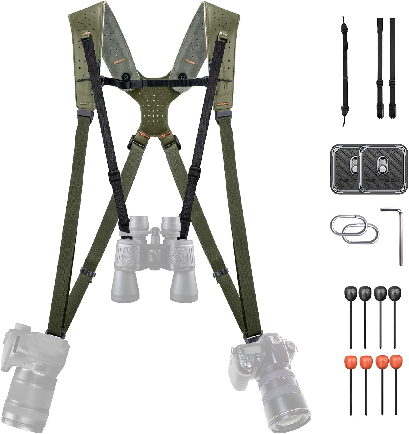 PGYTECH Camera Strap Master, Leather Dual Shoulder Harness for 3 Cameras, Adjustable Camera Harness for Professional Photographers, Sports/Wildlife/Wedding/Events Photography Camera Straps, Green