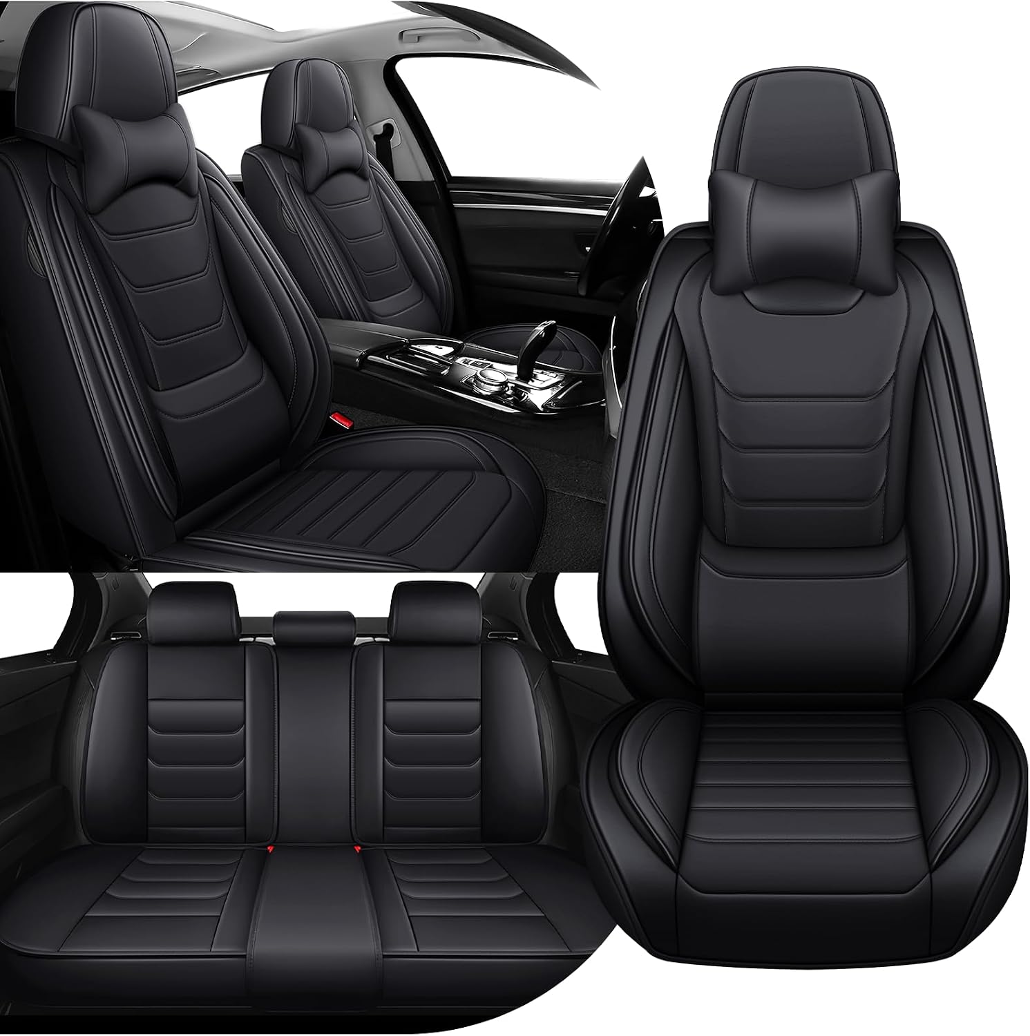 Car Seat Cover Full Set for Kia EV9 Seat Covers 2024-2025, Nappa Leather Waterproof Seat Covers for Cars, Airbag Compatible, Universal Automotive Seat Covers(Luxury Full Set/Black)